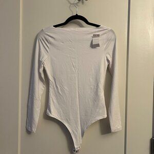 NWT Long-Sleeve Cotton-Modal Slash Bodysuit in White
